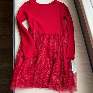 Brand new cat & jack girls dress size 7-8. Red top with gold and red skirt.